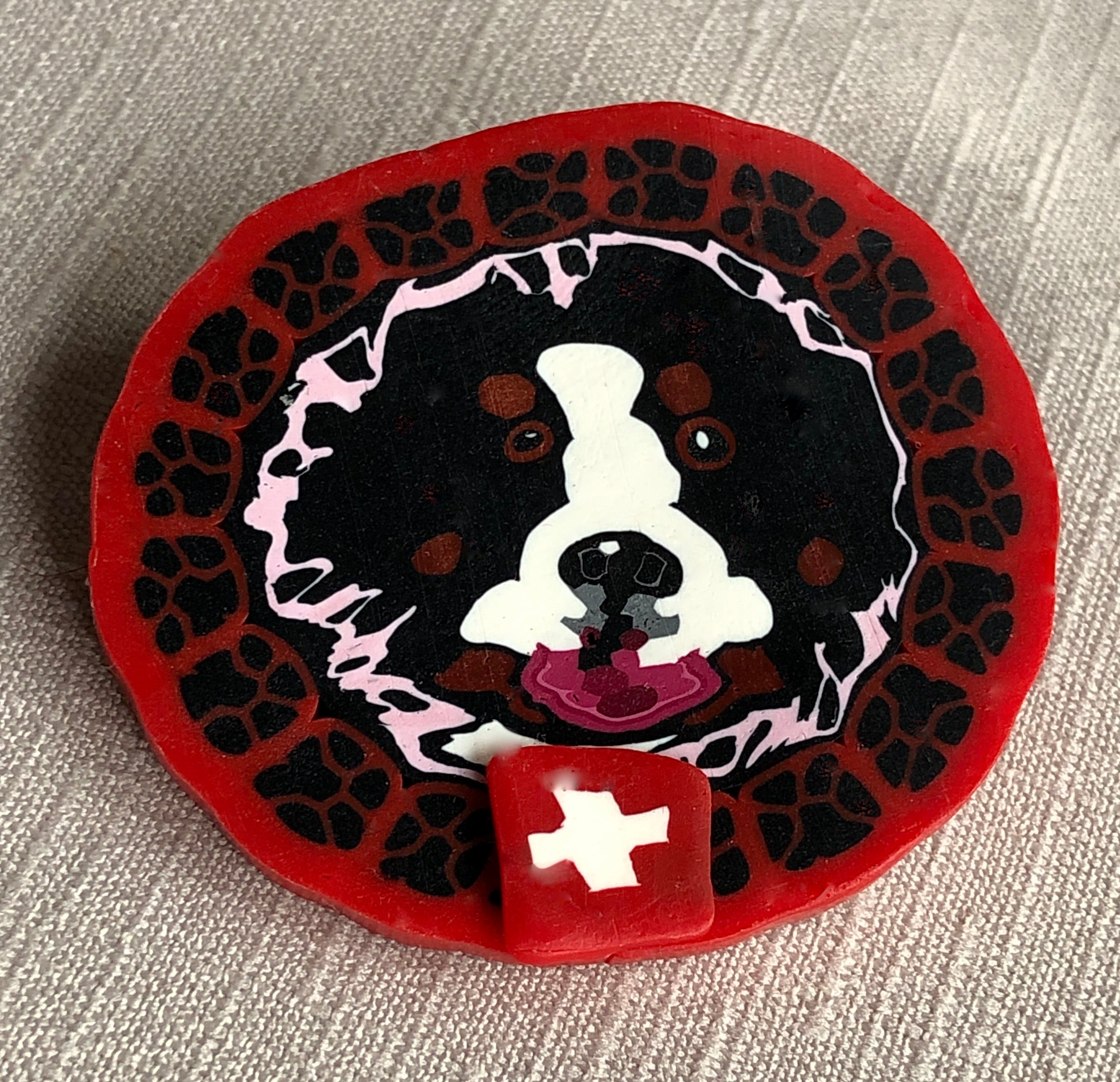 Baroness of Berners, paints the town red. 2" pin.